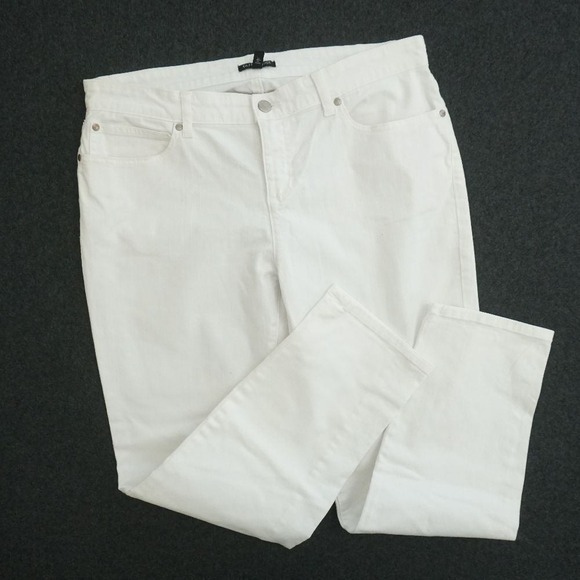 Eileen Fisher Petite White Denim Jeans Size 14P Organic Cotton Straight Leg - Picture 1 of 10